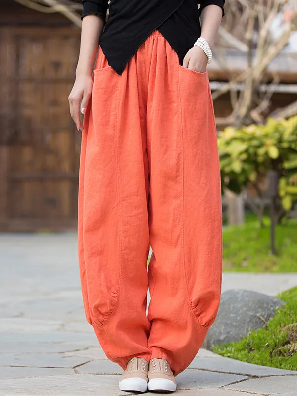 7 Colors Casual Wide Leg High Waisted Solid Color Linen Pants