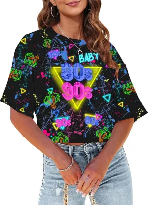 80s Shirts for Women 90S Outfit Baby Neon Music Graphic T-Shirt Hip Hop 1980's Party Short Sleeve Blouse Tops