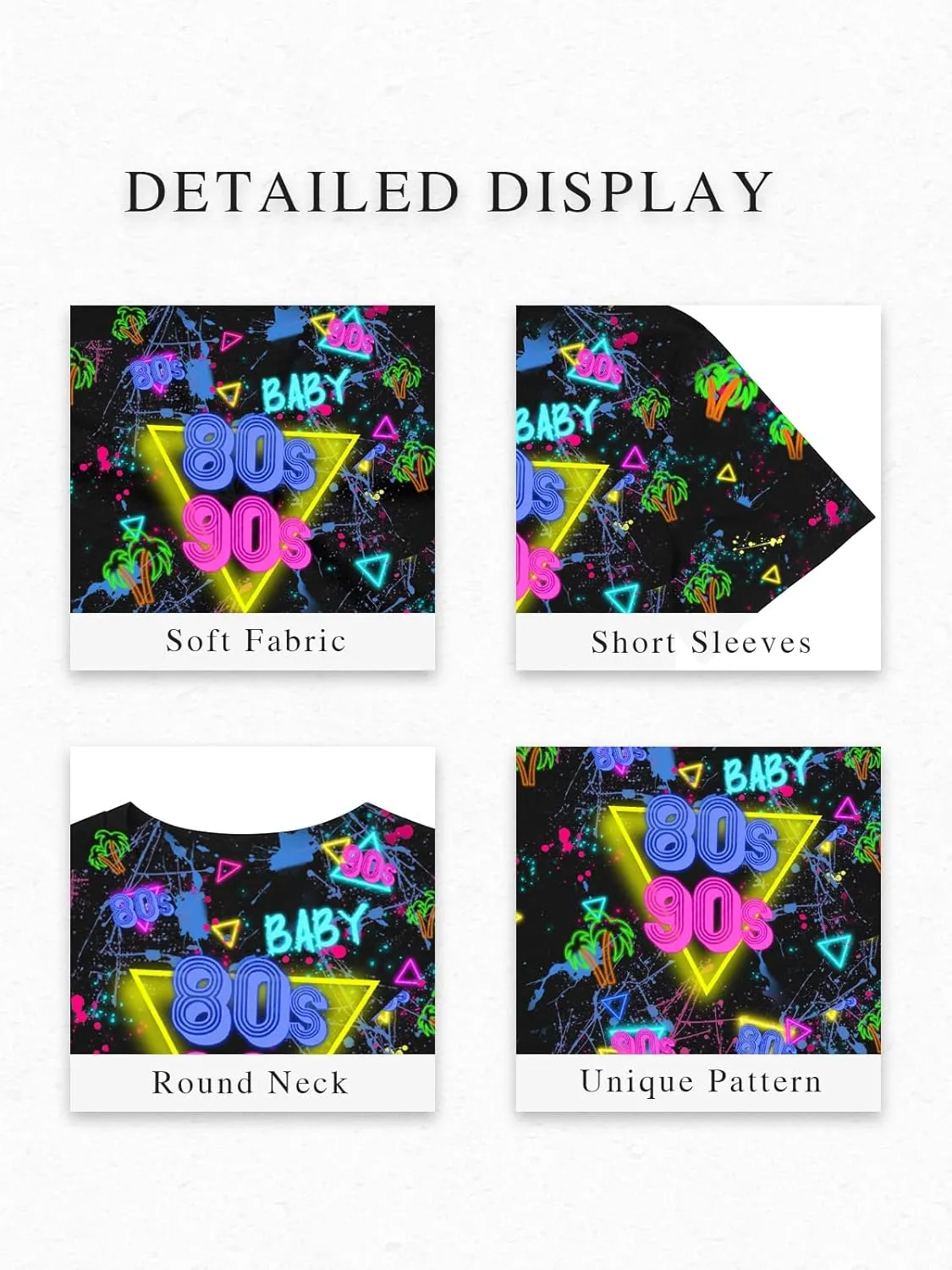 80s Shirts for Women 90S Outfit Baby Neon Music Graphic T-Shirt Hip Hop 1980's Party Short Sleeve Blouse Tops