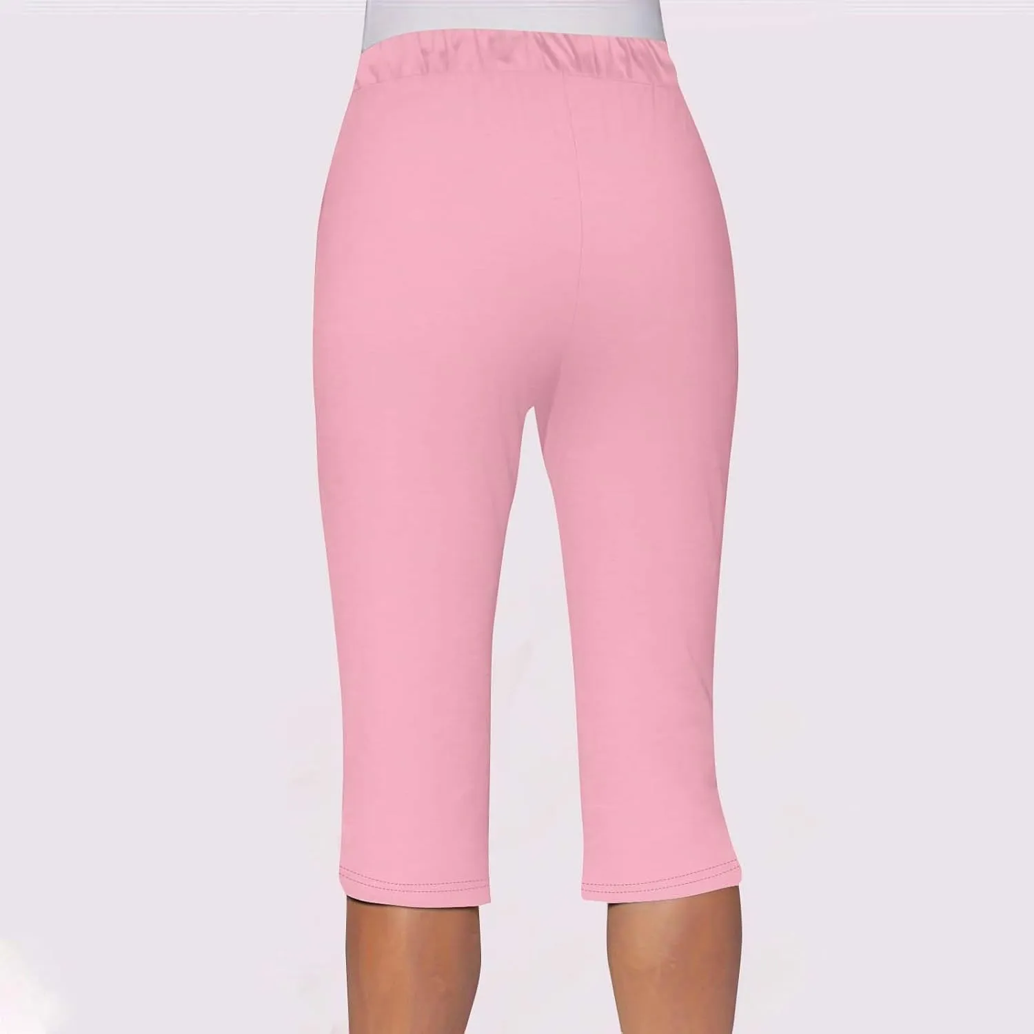 Akklian Summer Leggings with Pockets for Women Straight Wide Leg Cropped Trousers Drawstring Elastic Waist Side Slit Trousers