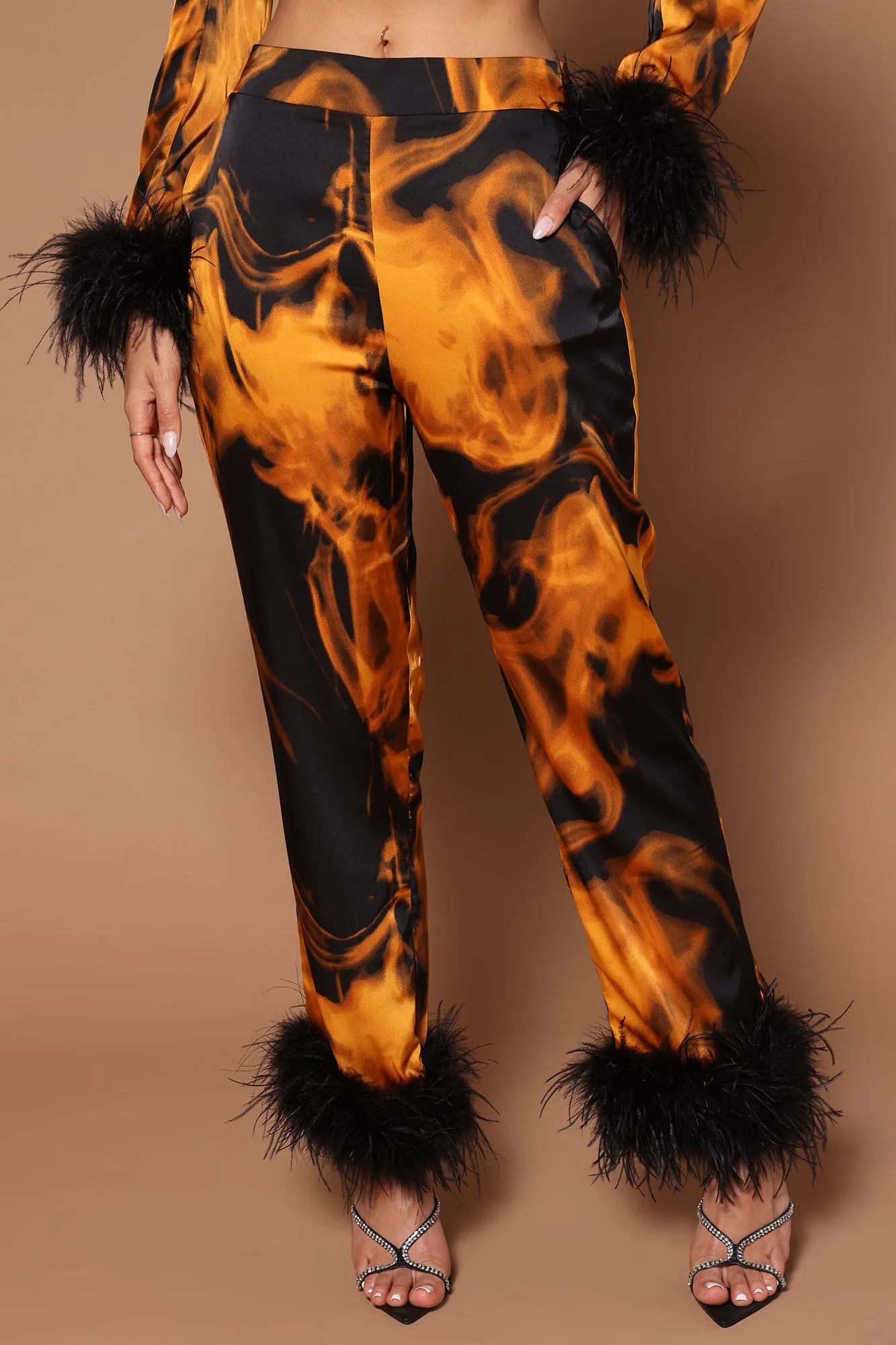 Anna Feather Trim Pant - Black/Gold