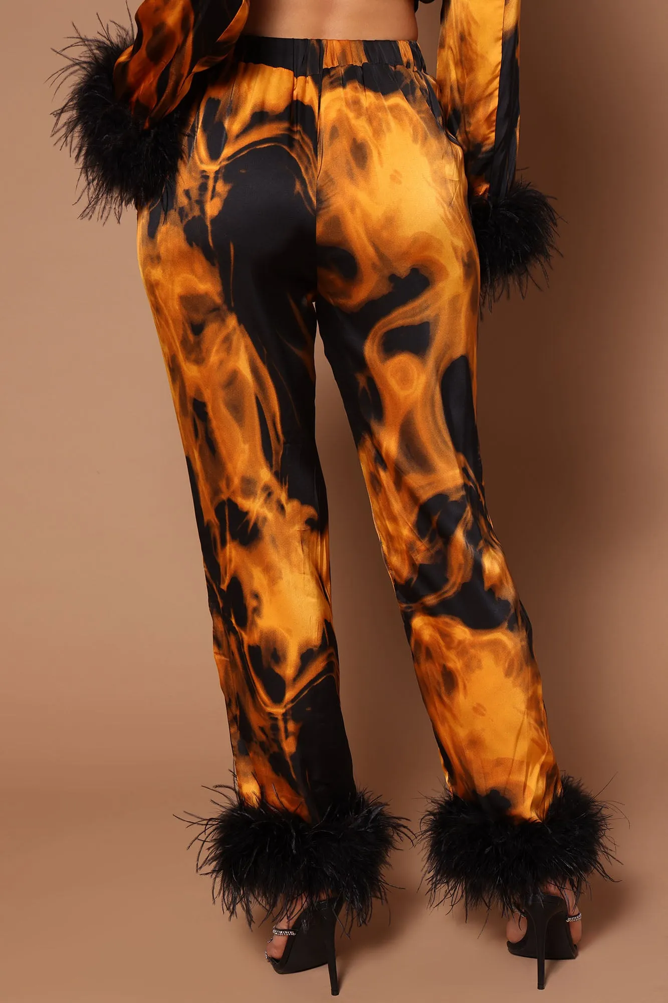 Anna Feather Trim Pant - Black/Gold
