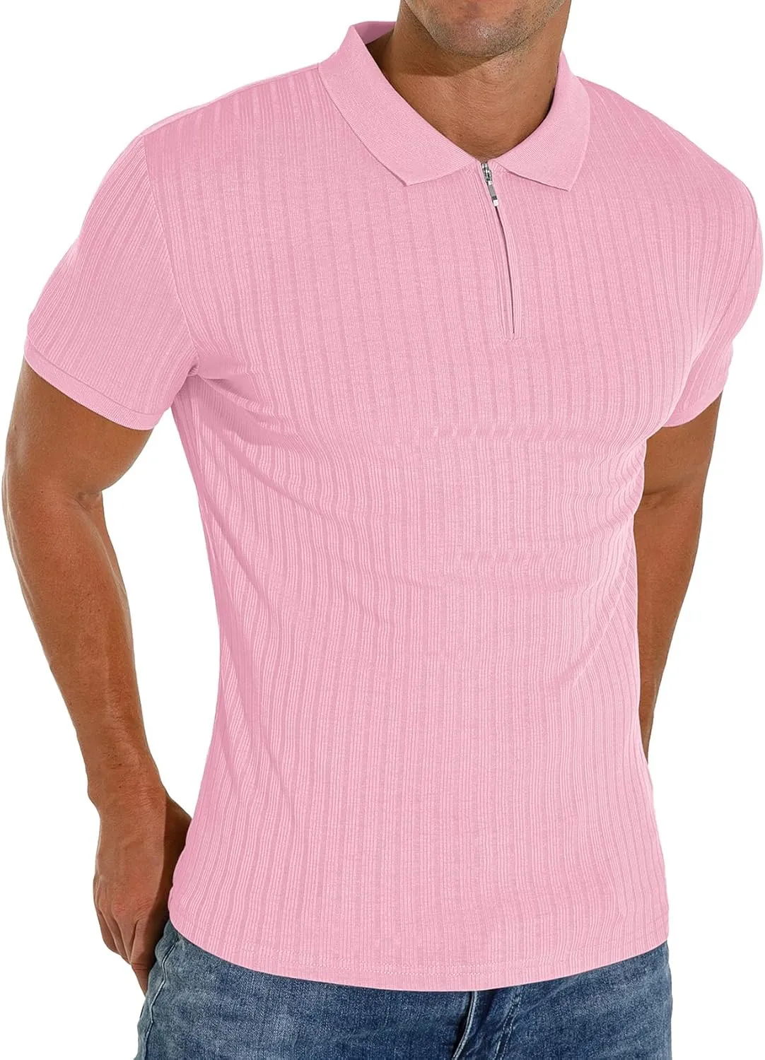 Askdeer Men's Polo Shirts Slim Fit Short/Long Sleeve Zipper Polo T Shirt Casual Golf Shirt Classic Tee