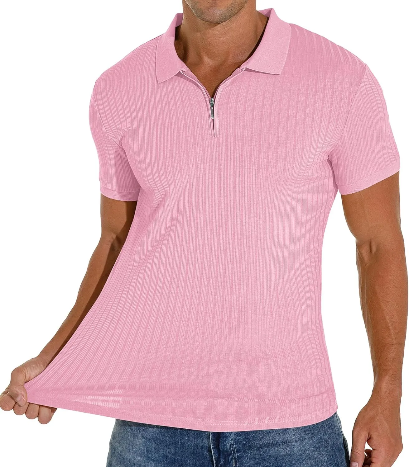 Askdeer Men's Polo Shirts Slim Fit Short/Long Sleeve Zipper Polo T Shirt Casual Golf Shirt Classic Tee