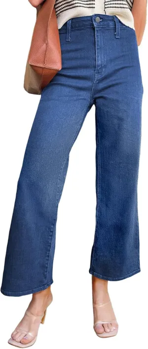 Astylish Womens High Waisted Jeans Stretchy Wide Leg Straight Trendy 2025 Summer Ankle Denim Pants No Front Pockets