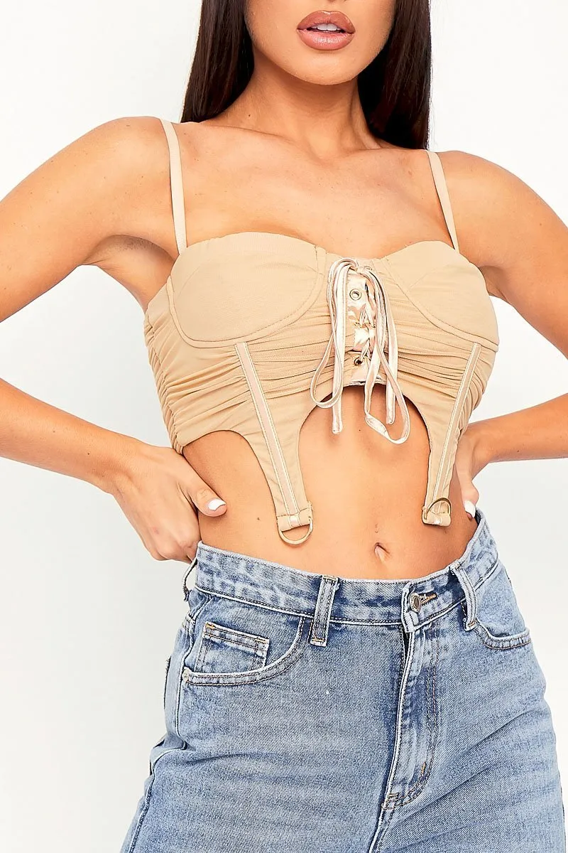 Beige Corset Lace Front Crop Top - Huda