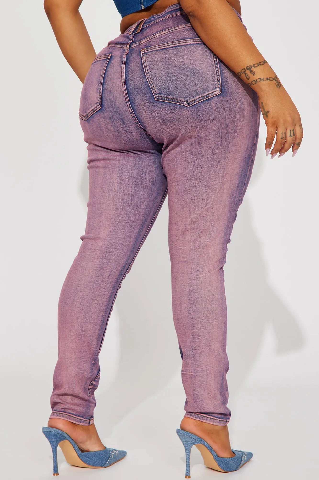 Believe Me Tinted Stretch Skinny Jeans - Pink