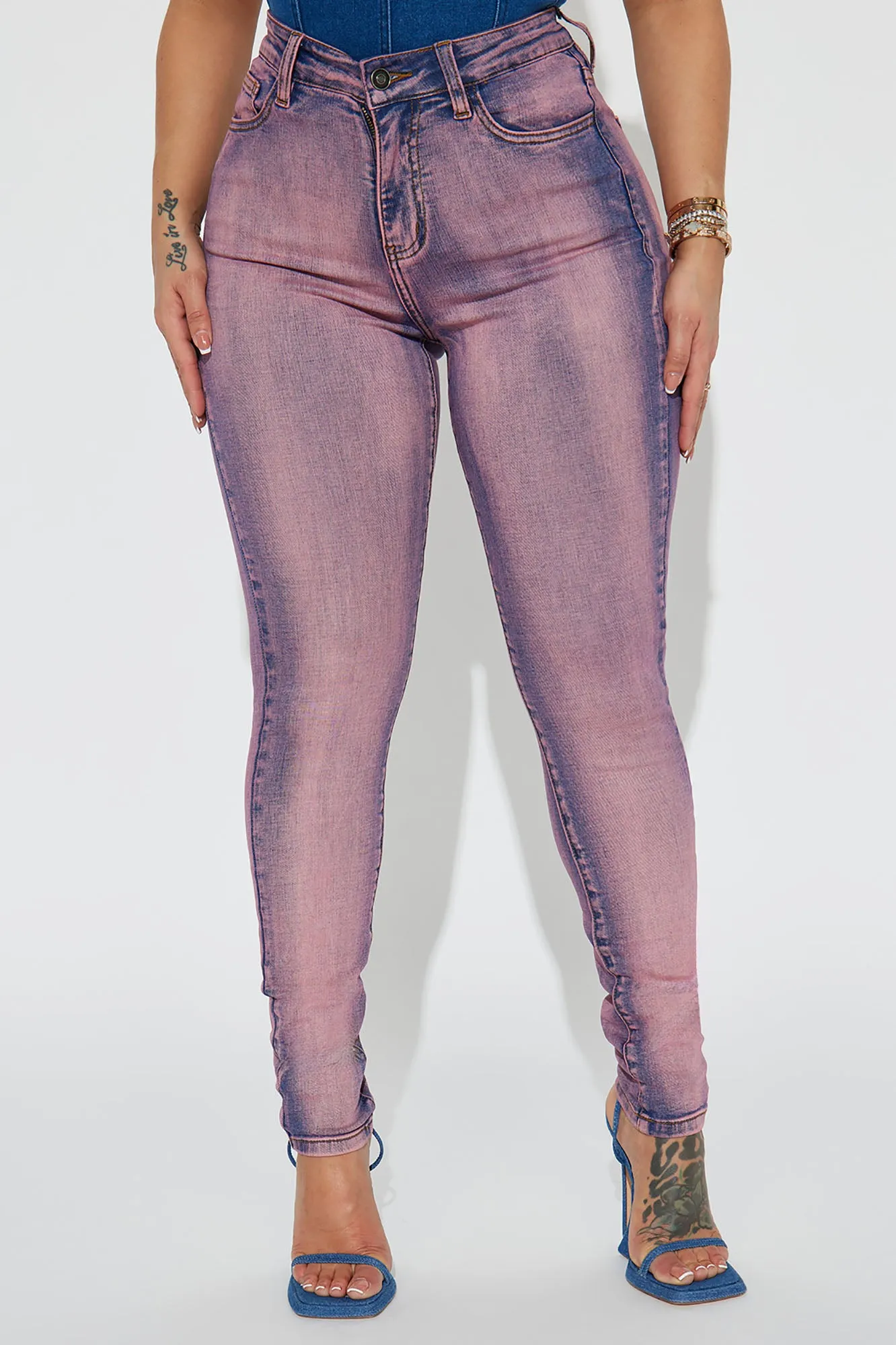 Believe Me Tinted Stretch Skinny Jeans - Pink