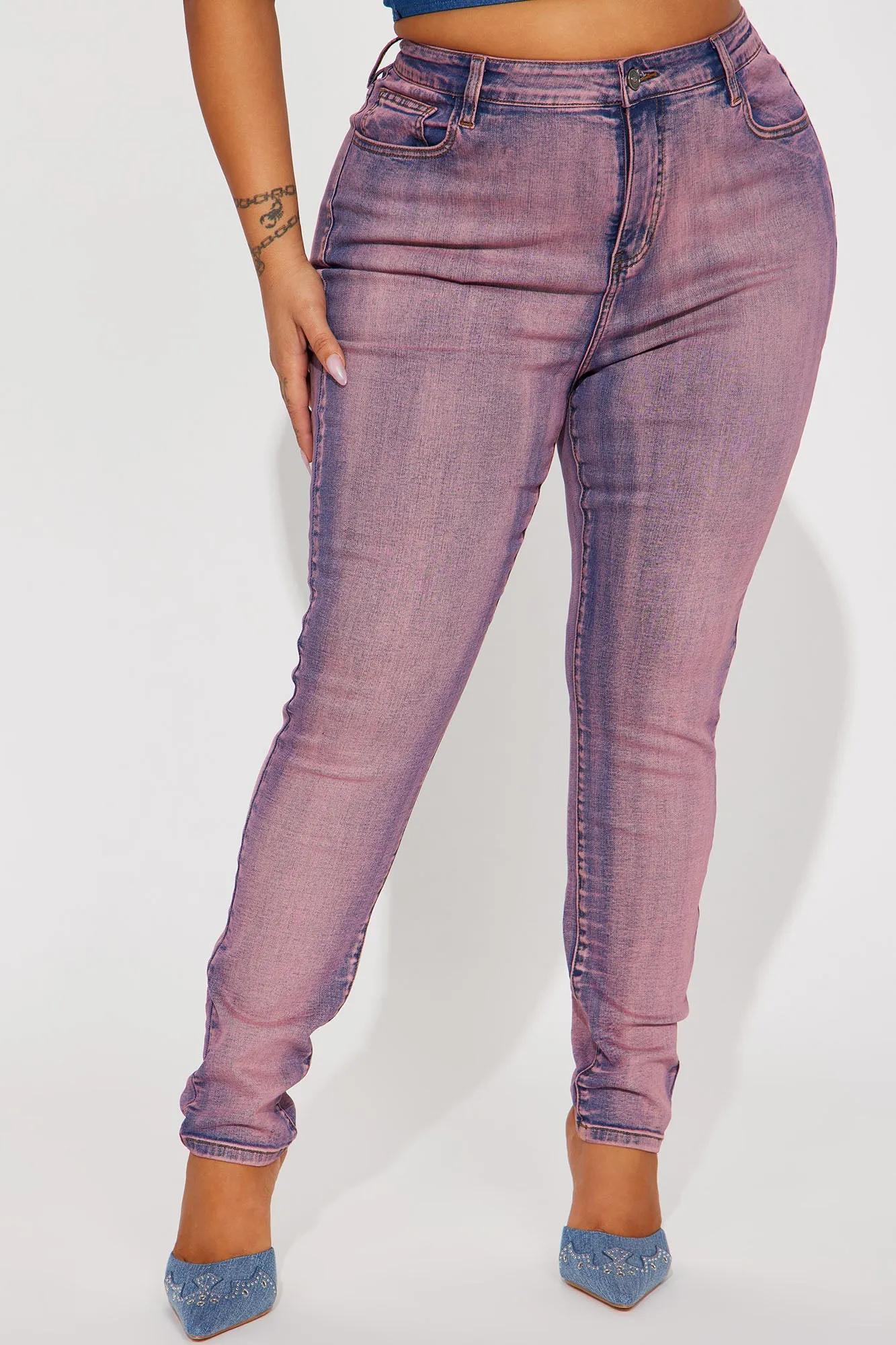 Believe Me Tinted Stretch Skinny Jeans - Pink