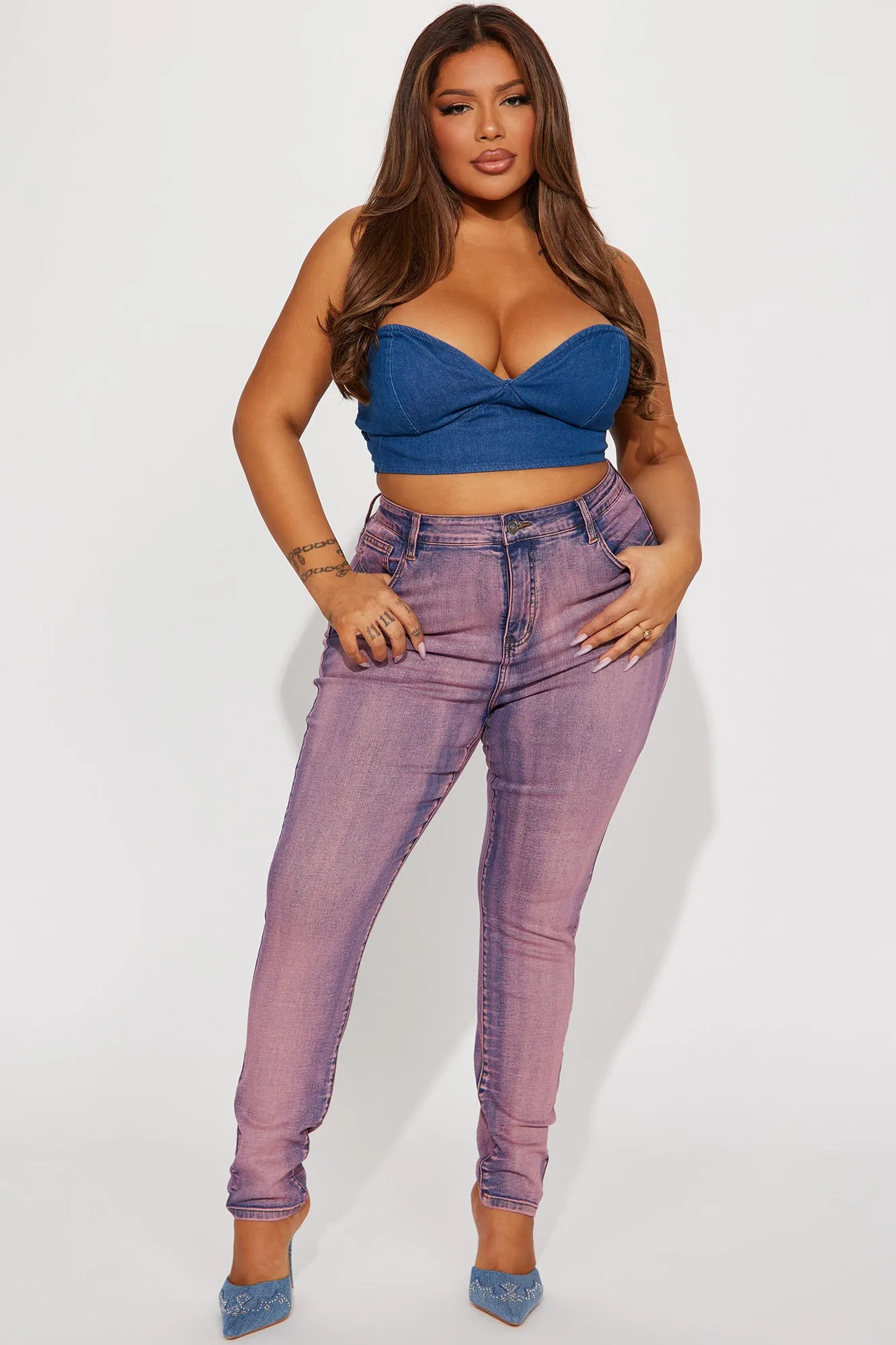 Believe Me Tinted Stretch Skinny Jeans - Pink