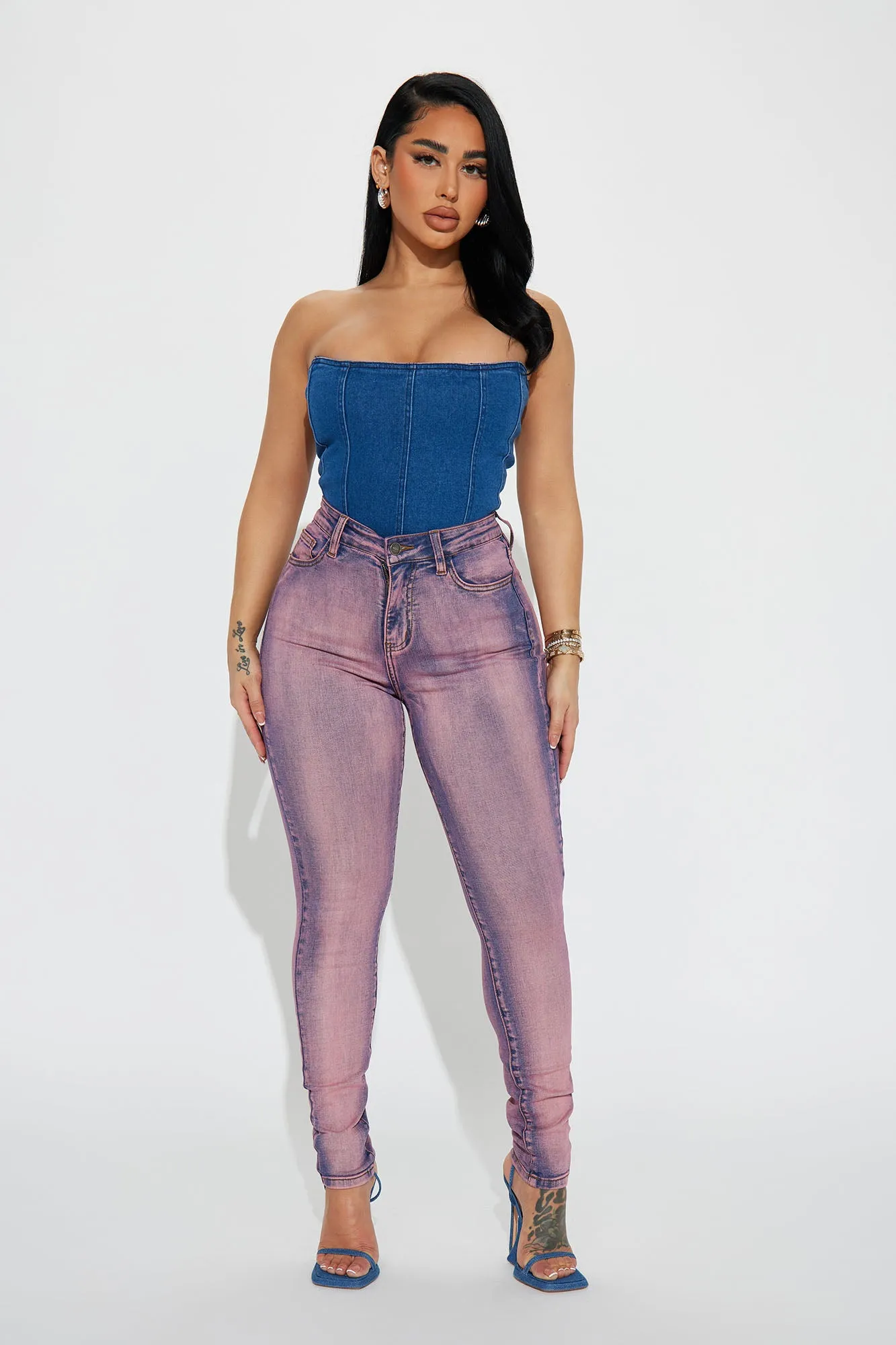 Believe Me Tinted Stretch Skinny Jeans - Pink