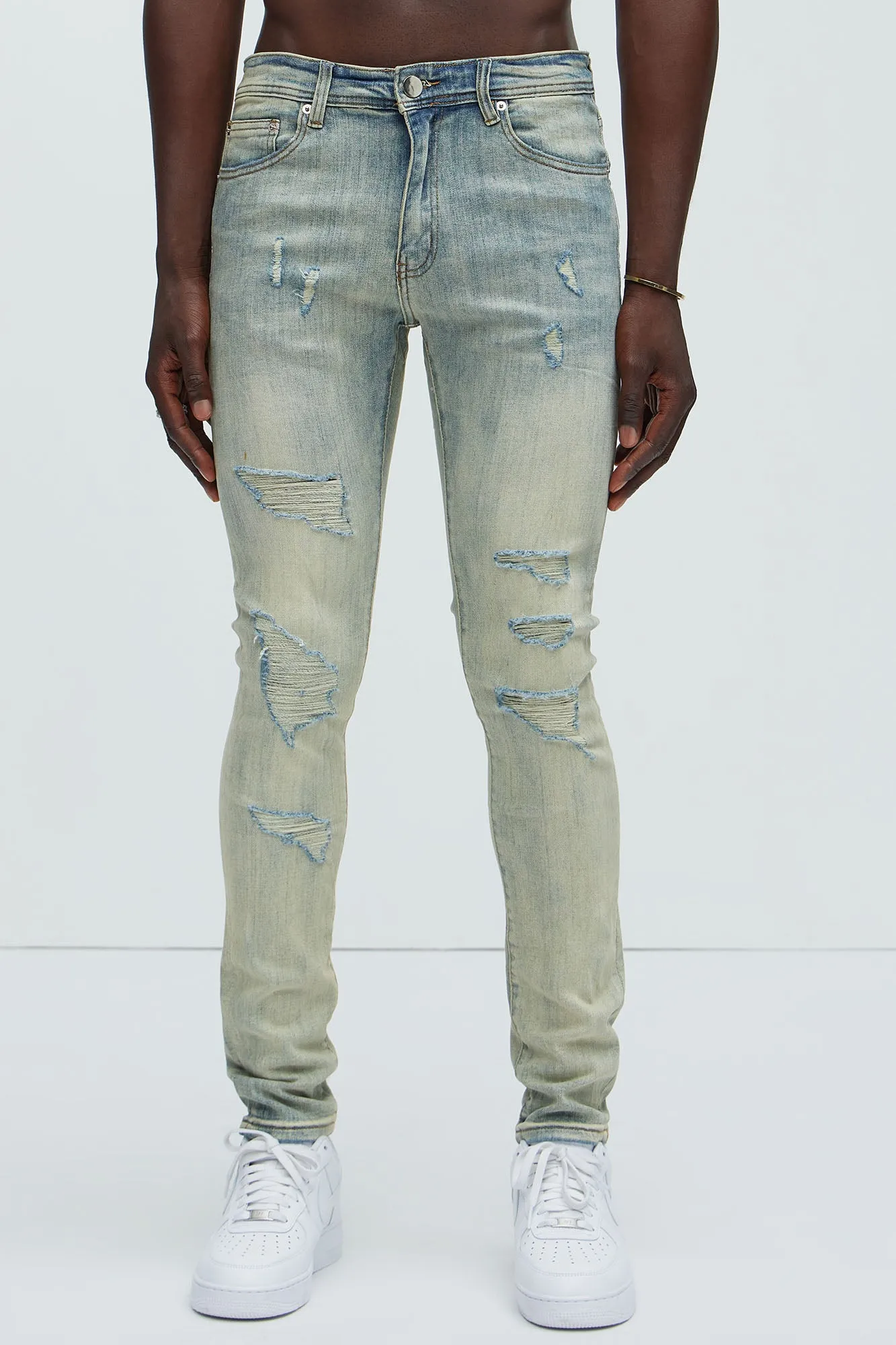 Bet On It Ripped And Repair Skinny Jeans - Medium Wash