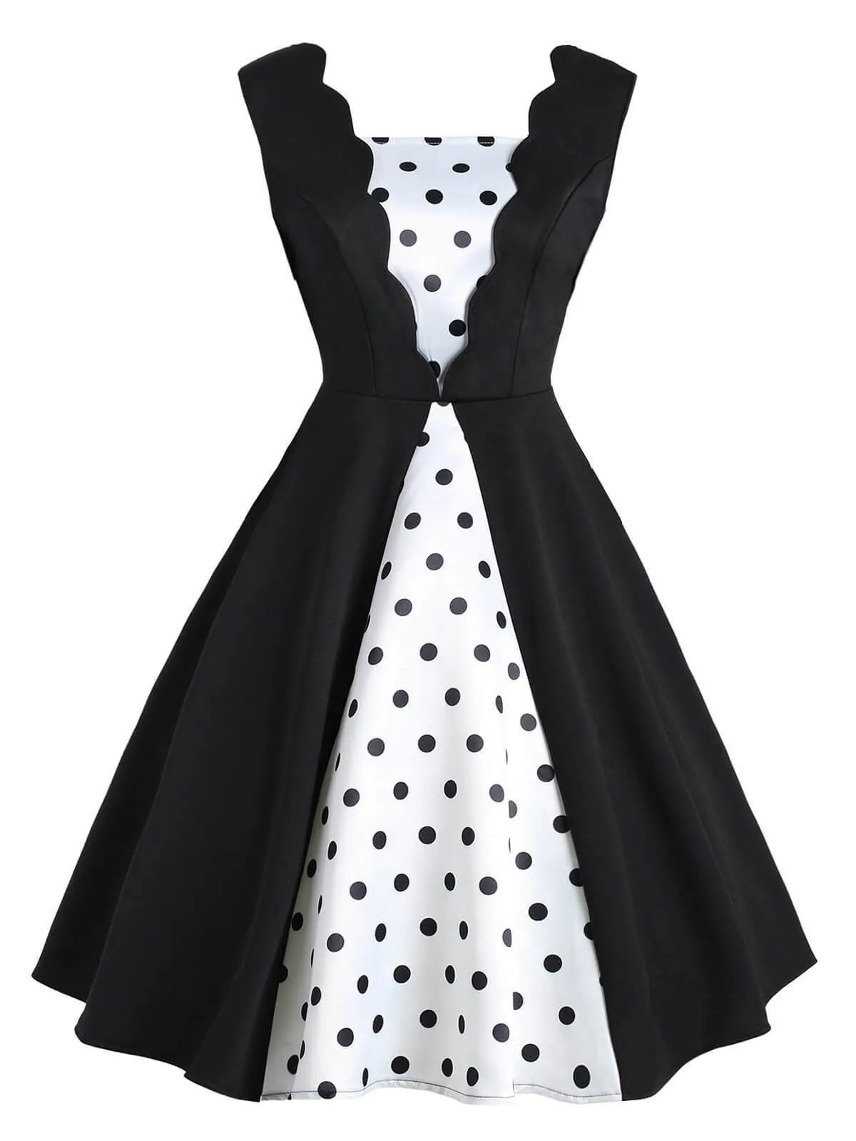 Black 1950s Polka Dot Patchwork Dress