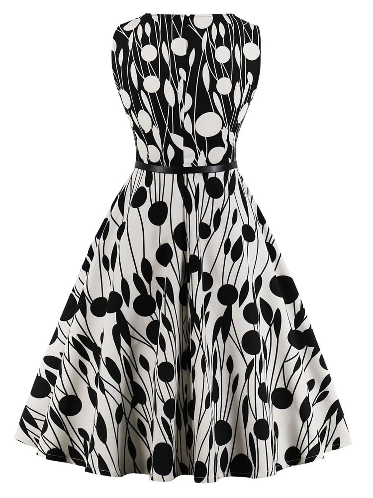 Black White 1950s Belted Pendulum Dress