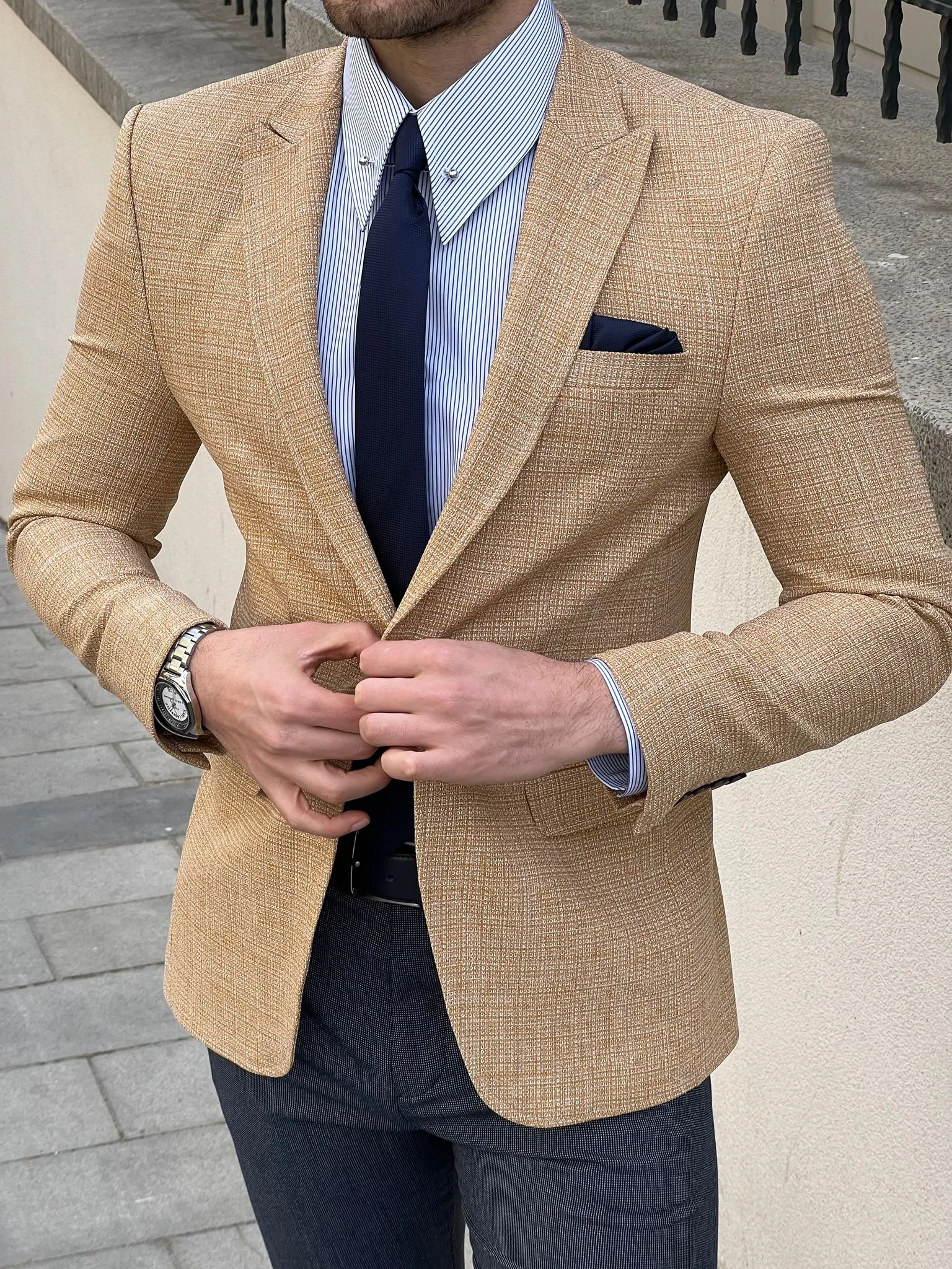 Bojoni Montebello Slim Fit High Quality Knitted Yellow Blazer