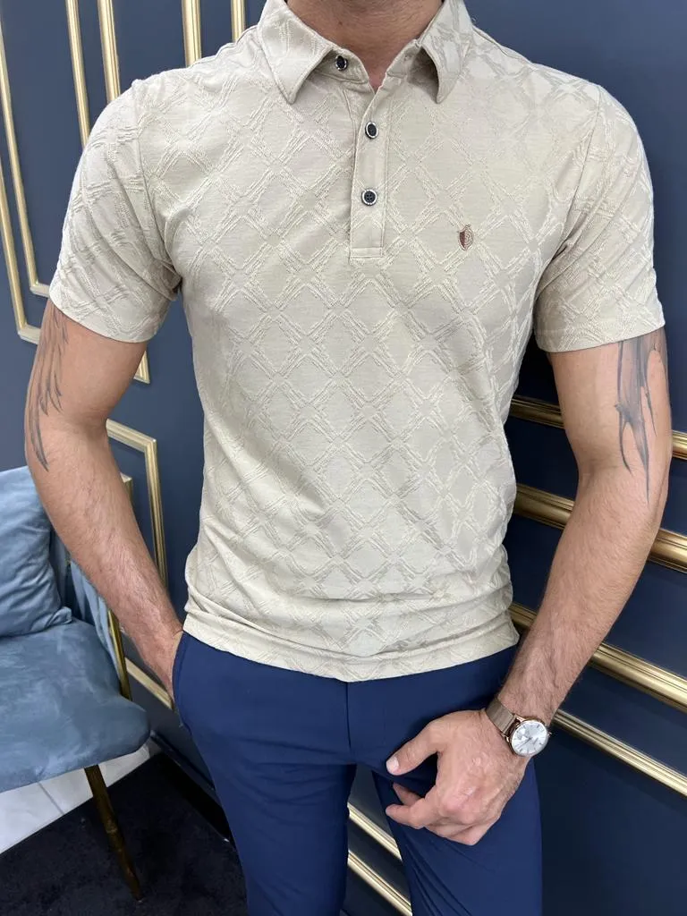 Bojoni Uluwatu Slim Fit Brown Printed Polo Tees