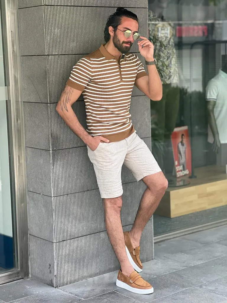 Bojoni Veneta Slim Fit Polo Zippered Camel Tees