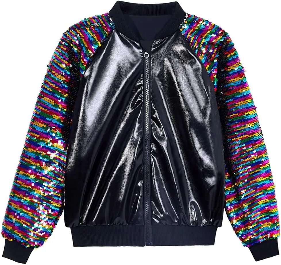 Boys Sequin Jackets Flip Sparkle Sleeve Bomber Varsity Kids Glitter Birthday Jacket Coat Leather Shiny Boy Clothes
