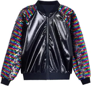 Boys Sequin Jackets Flip Sparkle Sleeve Bomber Varsity Kids Glitter Birthday Jacket Coat Leather Shiny Boy Clothes