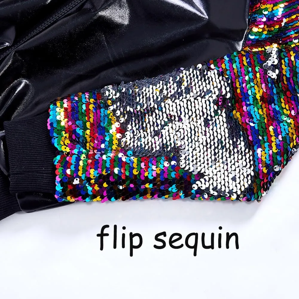 Boys Sequin Jackets Flip Sparkle Sleeve Bomber Varsity Kids Glitter Birthday Jacket Coat Leather Shiny Boy Clothes