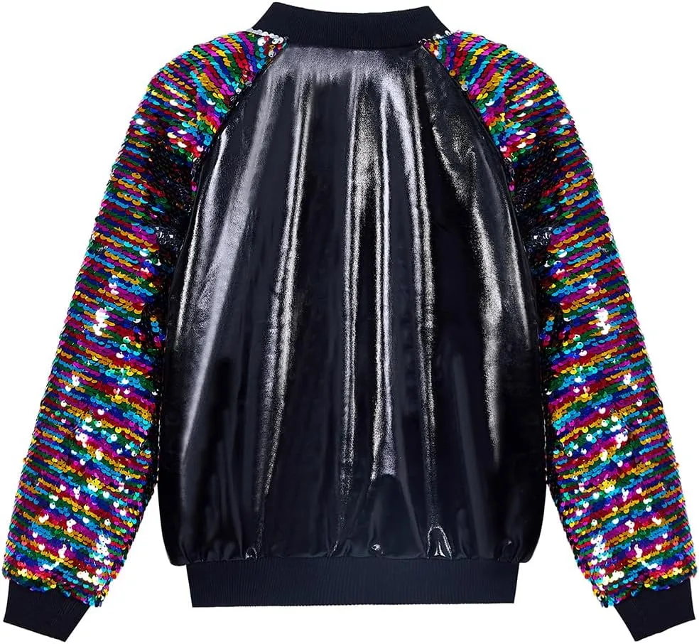Boys Sequin Jackets Flip Sparkle Sleeve Bomber Varsity Kids Glitter Birthday Jacket Coat Leather Shiny Boy Clothes
