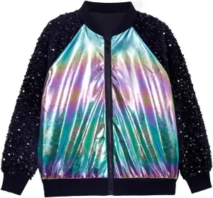 Boys Sequin Jackets Trendy Sparkle Sleeve Bomber Varsity for Kids Glitter Birthday Jacket Coat Shiny Boy Clothes