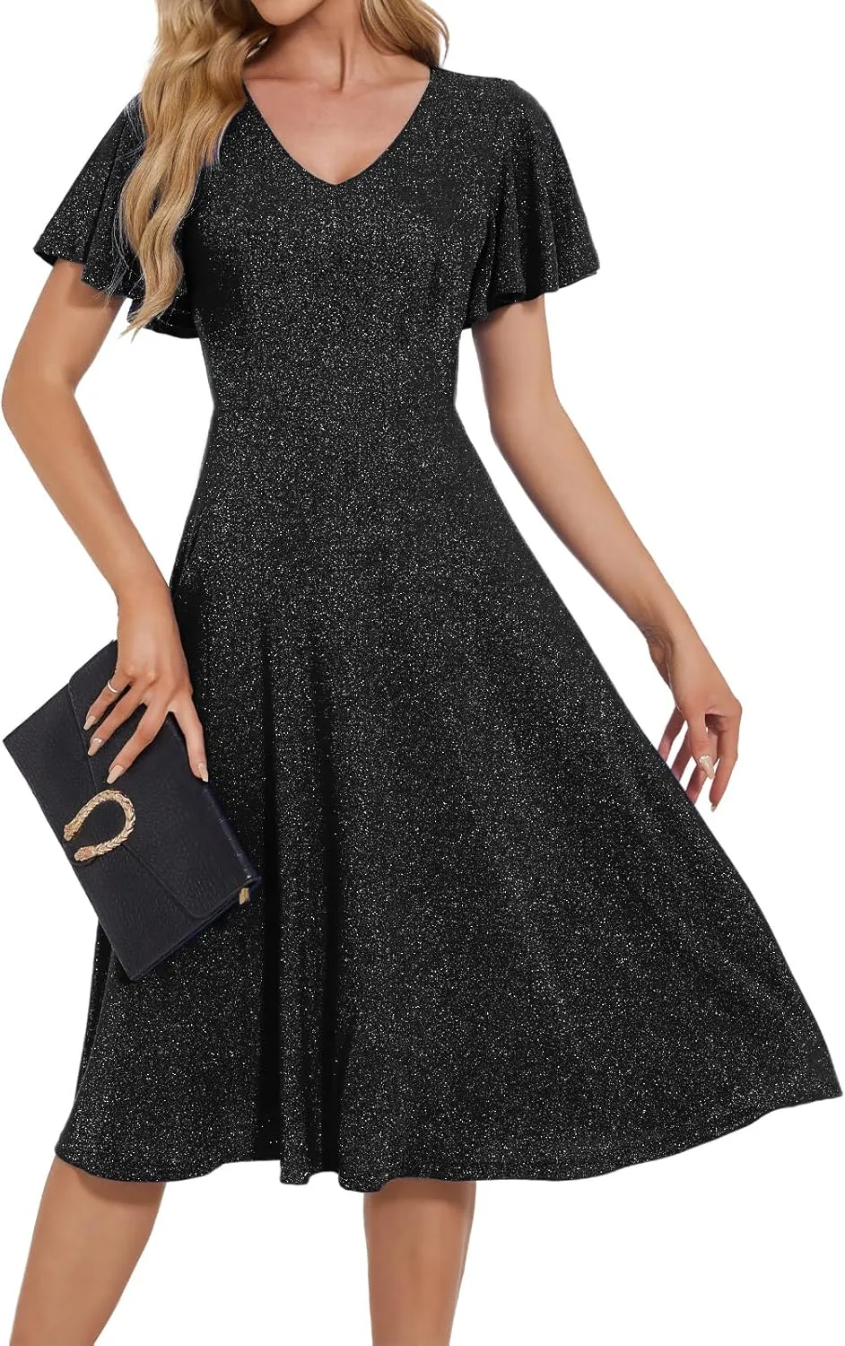 Bridesmay Women's Formal Cocktail Wedding Guest Dress for Women 2025 Short Sleeve Fit and Flare Tea Party Dresses