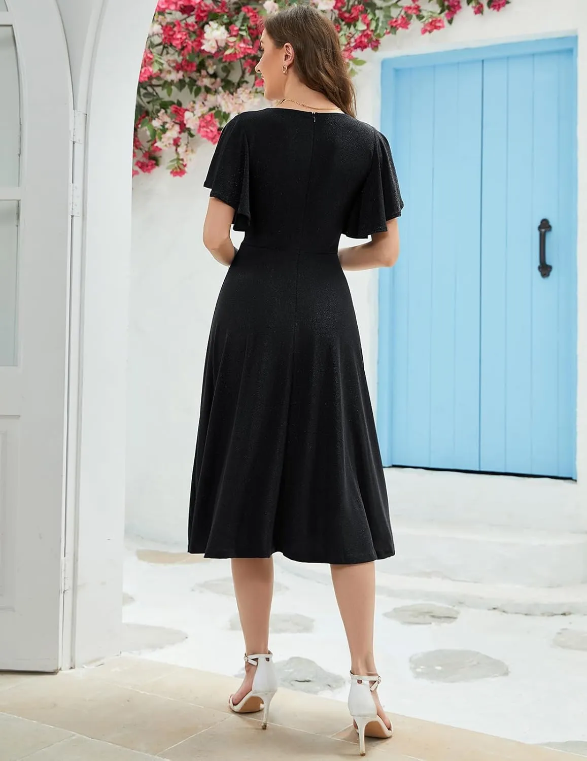 Bridesmay Women's Formal Cocktail Wedding Guest Dress for Women 2025 Short Sleeve Fit and Flare Tea Party Dresses