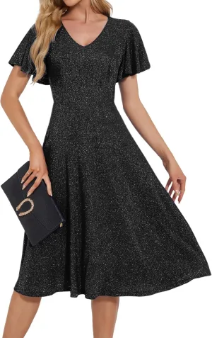 Bridesmay Women's Formal Cocktail Wedding Guest Dress for Women 2025 Short Sleeve Fit and Flare Tea Party Dresses