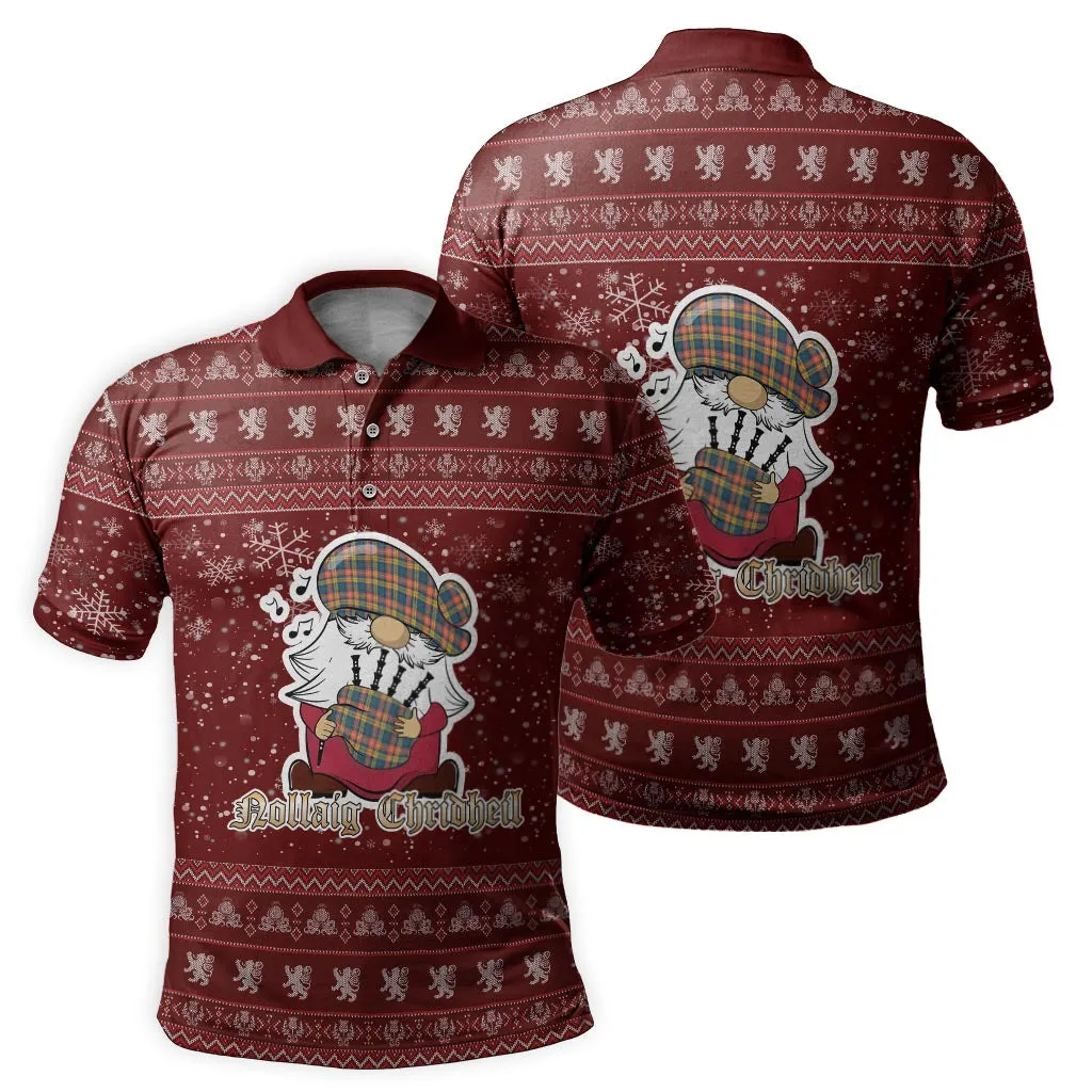 Buchanan Ancient Clan Christmas Family Polo Shirt with Funny Gnome Playing Bagpipes