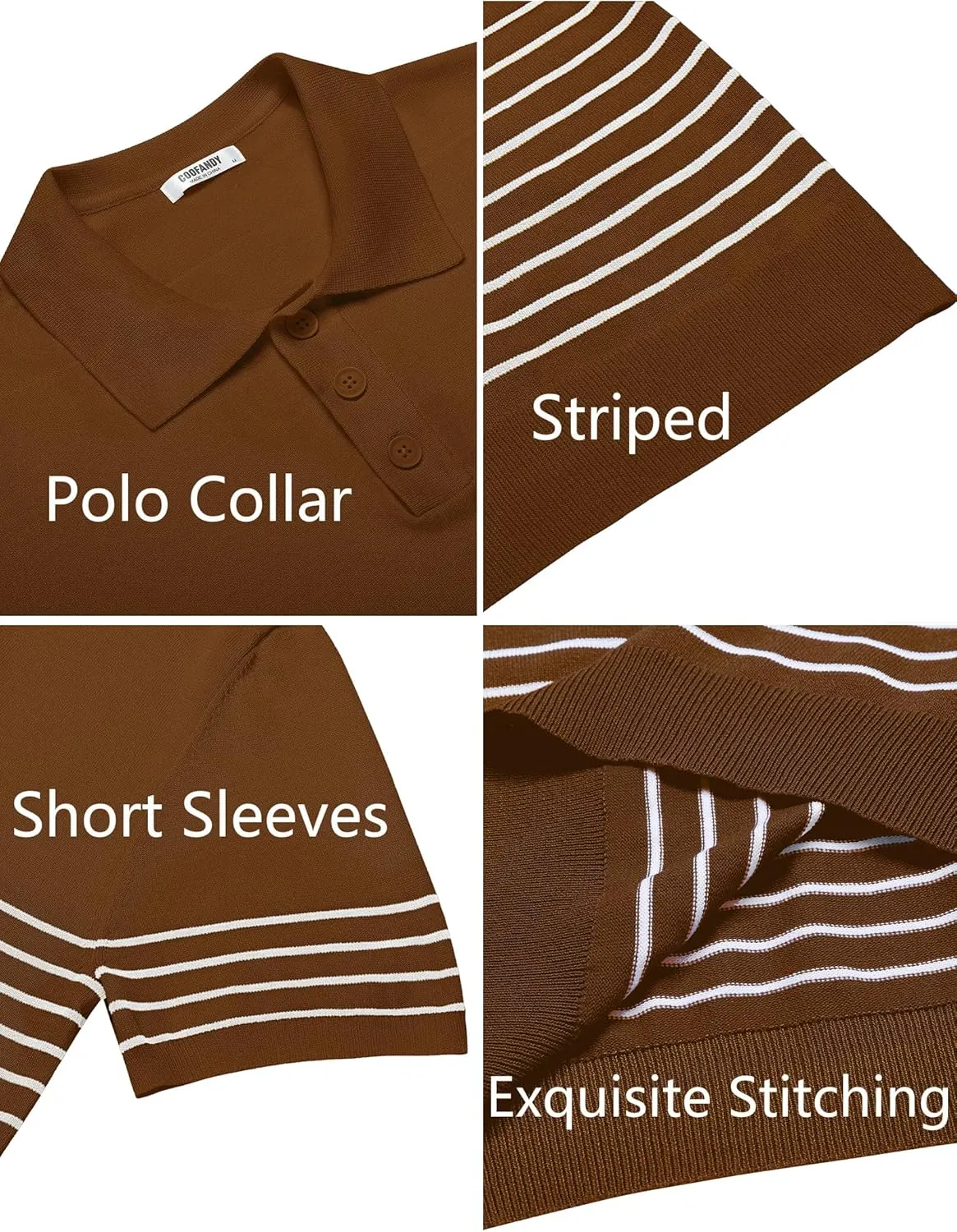 COOFANDY Men's Knit Polo Shirts Short Sleeve Striped Golf Polo Shirts Lightweight Casual Collared T Shirt