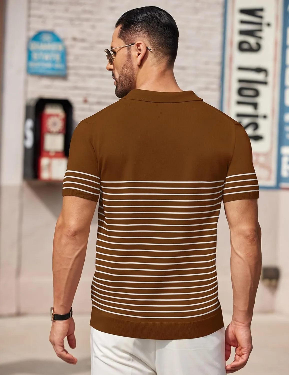 COOFANDY Men's Knit Polo Shirts Short Sleeve Striped Golf Polo Shirts Lightweight Casual Collared T Shirt