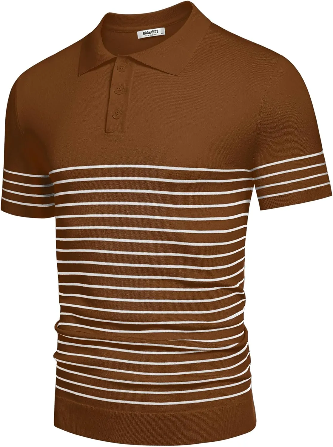 COOFANDY Men's Knit Polo Shirts Short Sleeve Striped Golf Polo Shirts Lightweight Casual Collared T Shirt