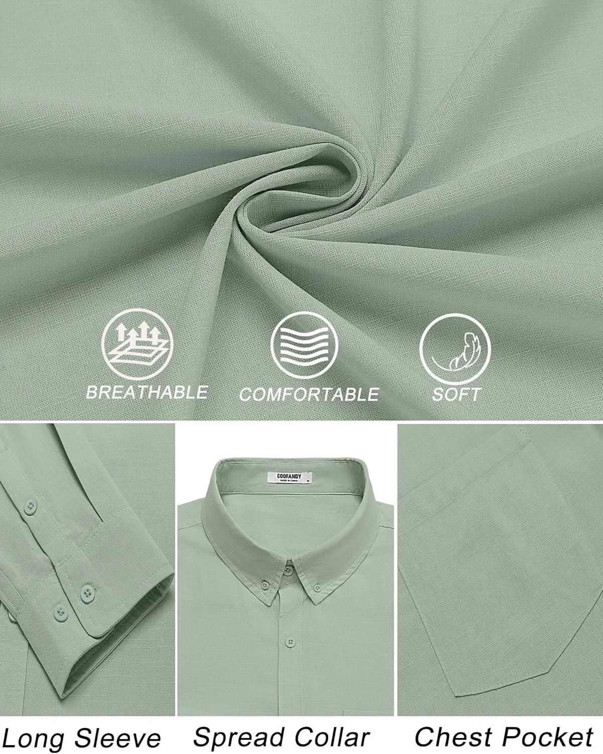 COOFANDY Men's Long Sleeve Button Down Shirts Casual Cotton Linen Shirts Summer Beach Shirt with Pocket