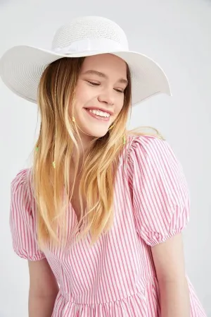 Defacto Women's White Straw Ribbon Detail Hats