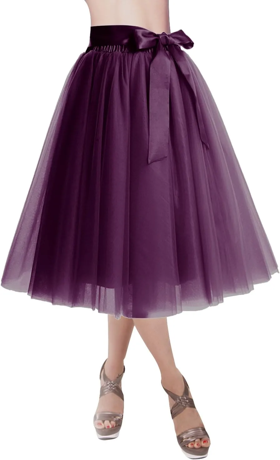 DRESSTELLS Womens Tulle Skirt A Line Tulle Dress Tutu Skirts Knee Length Adult Layered Short Prom Party Midi Skirt