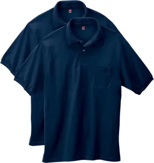 Hanes mens Short-sleeve Jersey Pocket (Pack of 2) polo shirts, Navy, Medium US