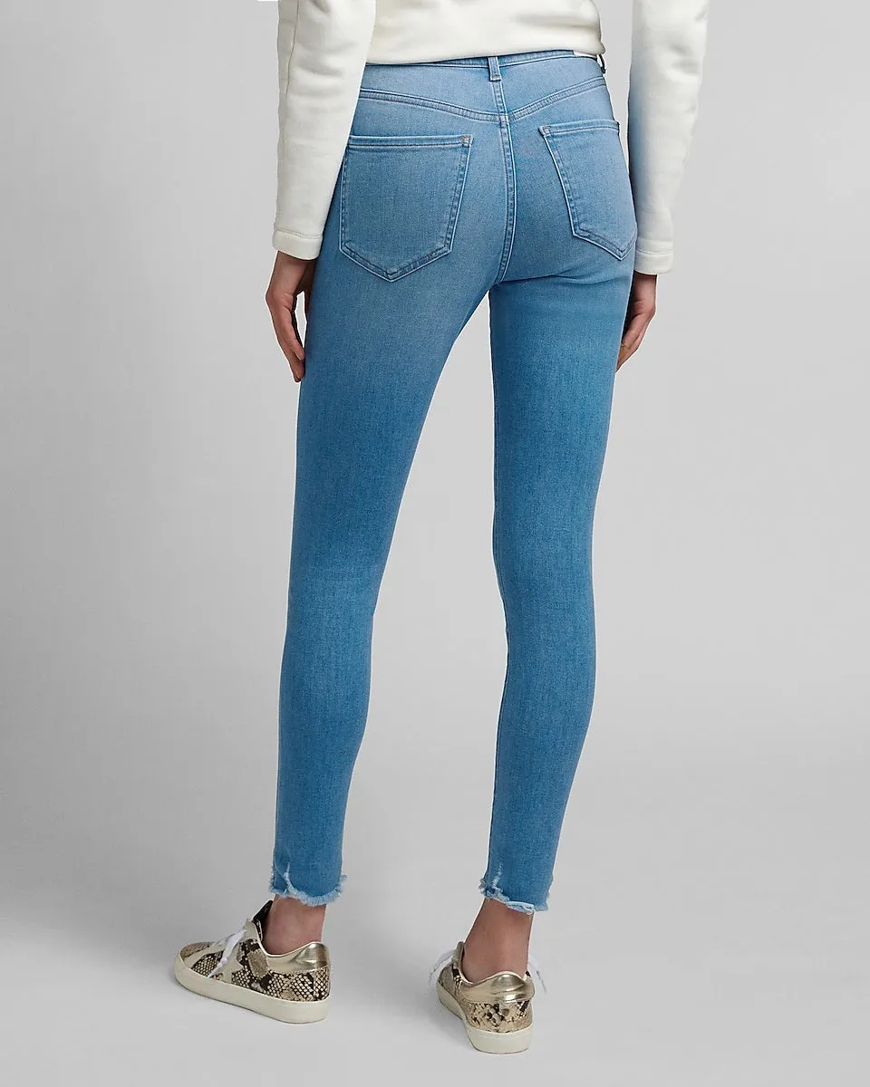 High Waisted Ripped Raw Hem Skinny Jeans