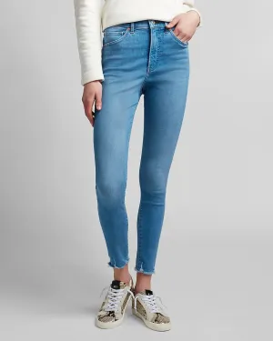 High Waisted Ripped Raw Hem Skinny Jeans