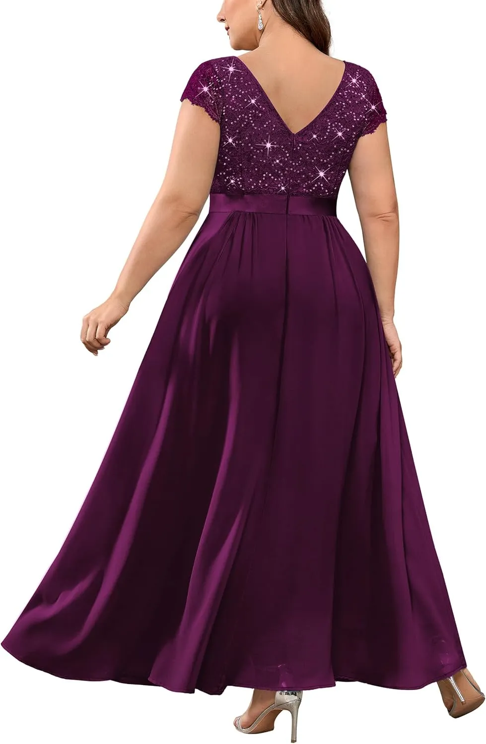 Knitee Women's Plus Size Sequin Floral Lace Formal Bridesmaid Party Flowy Maxi Dress
