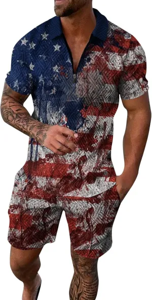 LCMTWX Polo Shirts for Men American Patriotic Flag Shirt 4th of July Patriotic Polo Shirt for Men Fashion Leisure Seaside