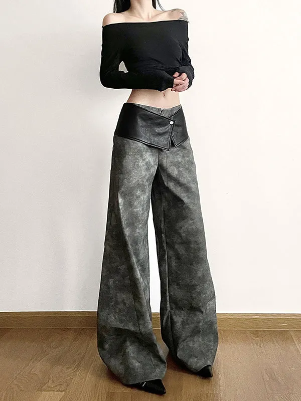 Loose Wide Leg High-Waisted Split-Joint Zipper Pants Trousers