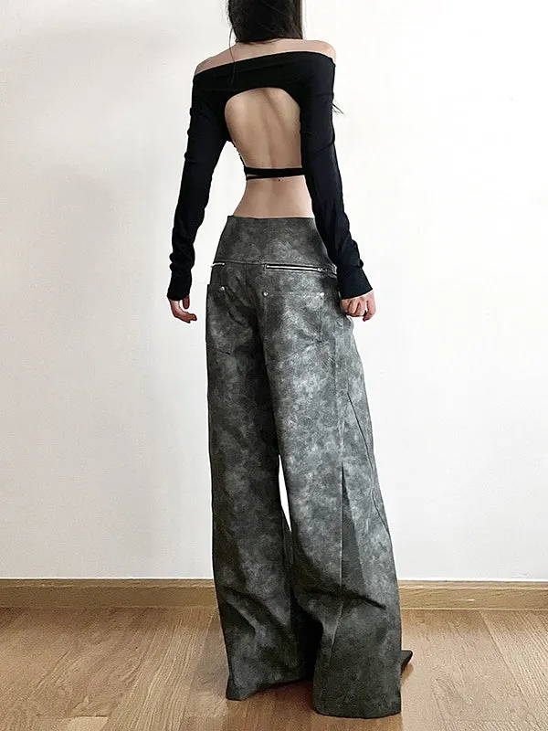 Loose Wide Leg High-Waisted Split-Joint Zipper Pants Trousers