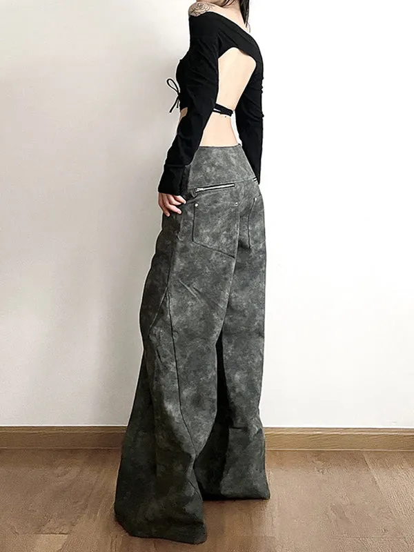 Loose Wide Leg High-Waisted Split-Joint Zipper Pants Trousers