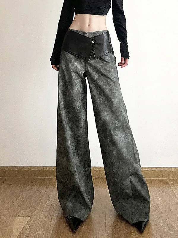 Loose Wide Leg High-Waisted Split-Joint Zipper Pants Trousers