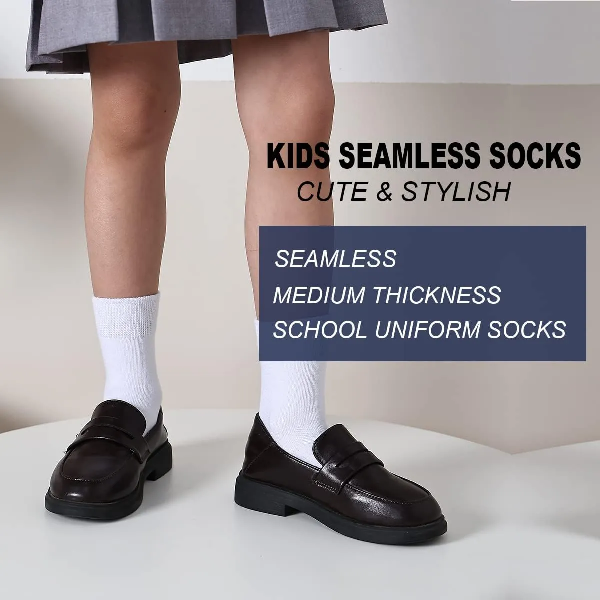 Marchare Girls Crew Socks Seamless Kids Socks Cotton School Socks White Black Grey Navy 6 Pack