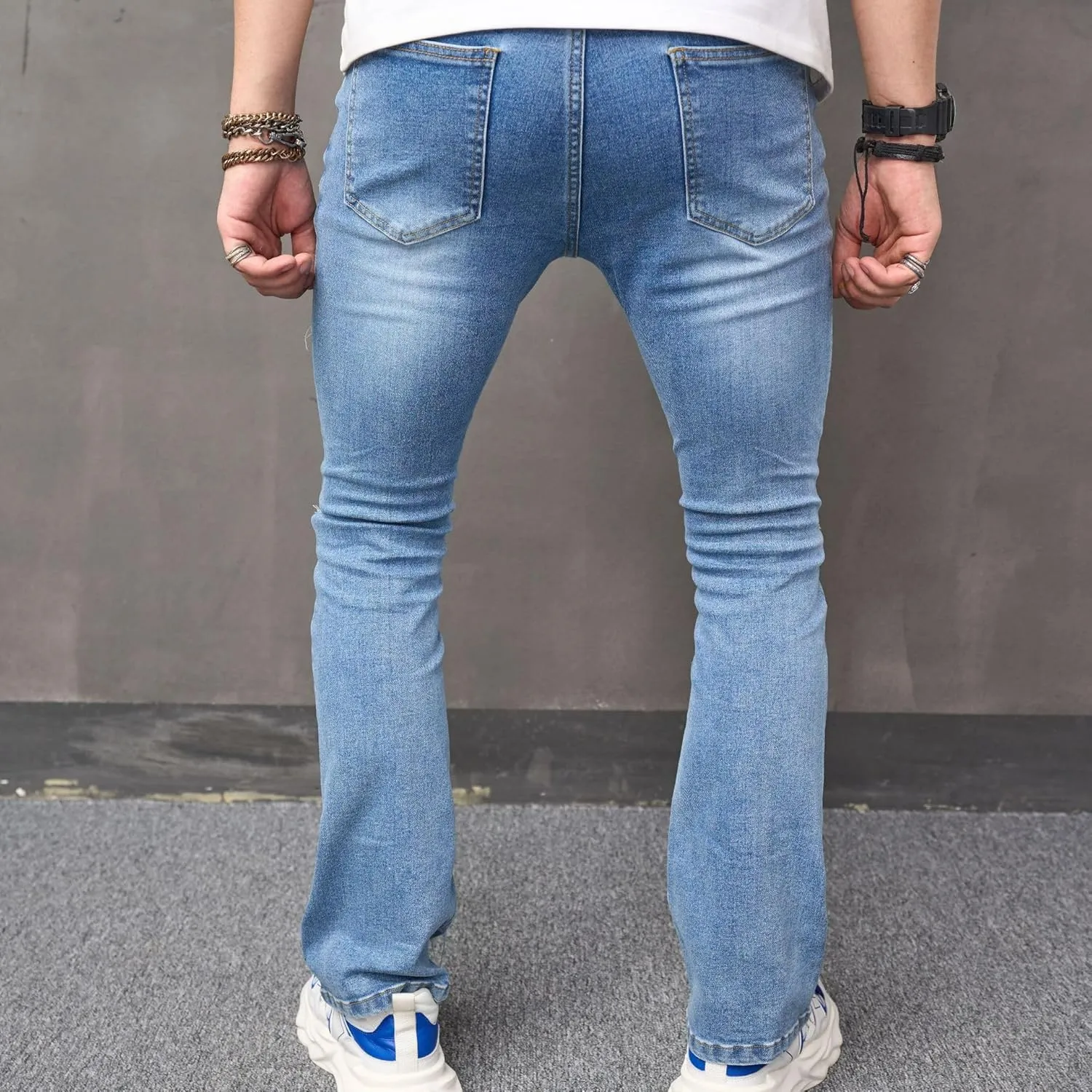 Men Stretch Fit Skinny Stacked Ripped Slim Fit Jeans Y2K Denim Pants Slim Fit Trousers Streetwear