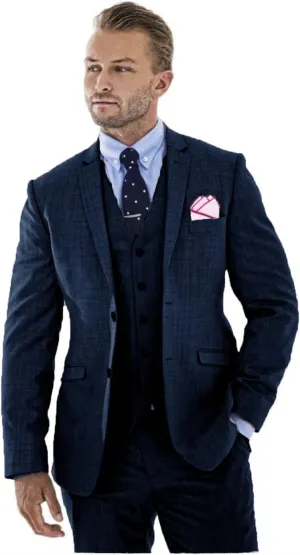 Men's 3 Pieces Linen Suit Slim Fit Summer Wedding Tuxedo Retro Grooms Prom Party Blazer Waistcoat Trousers Navy-XS