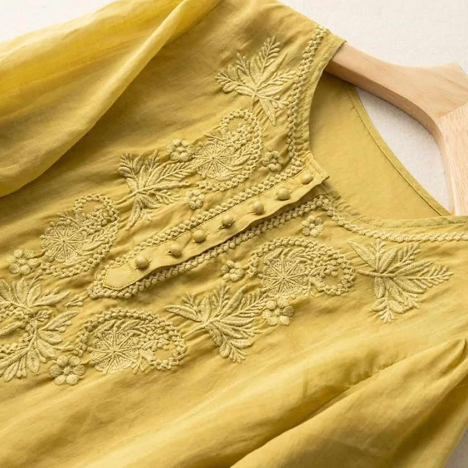 Mexican Embroidered Tops for Women Summer Cotton Linen Shirt Casual Short Sleeve Round Neck Blouse Tees