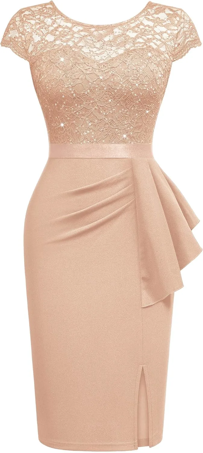 Miusol Women's Elegant Cap Sleeve Sequin Lace Cocktail Dress
